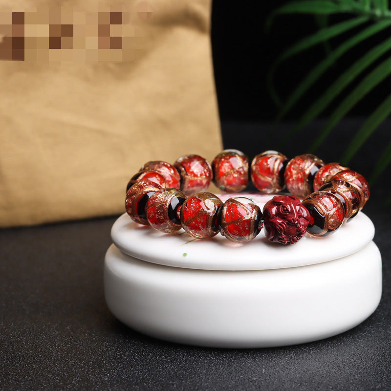 Tiger Year Incense Ash Glazed Bead Bracelet - Mystical Protection and Fortune Talisman