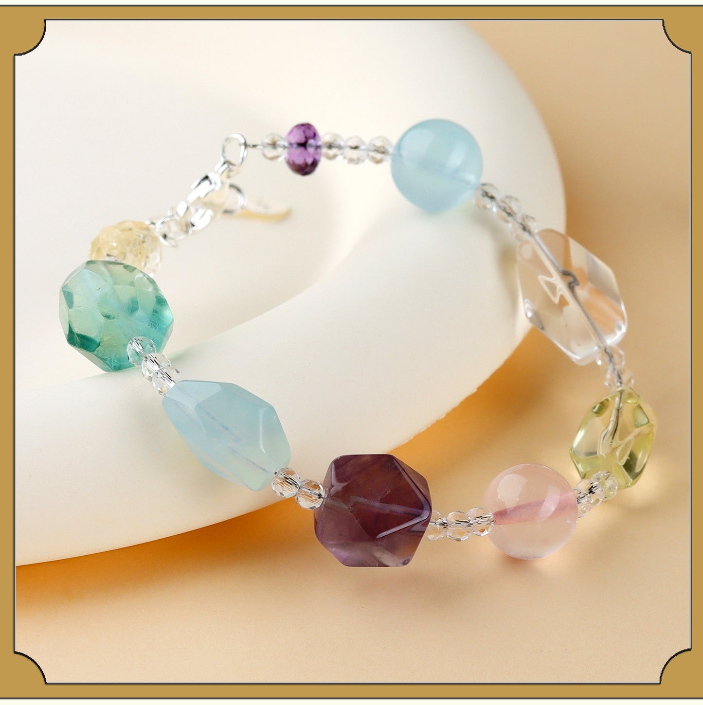 Natural Freeform Crystal Multi-Gemstone Women's Bracelet Collarbone Chain - s925 Silver Macaron Candy Color