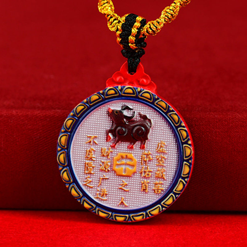 Double-Sided Cinnabar Zodiac Eight Immortals Pendant for Protection and Fortune