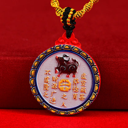 Double-Sided Cinnabar Zodiac Eight Immortals Pendant for Protection and Fortune