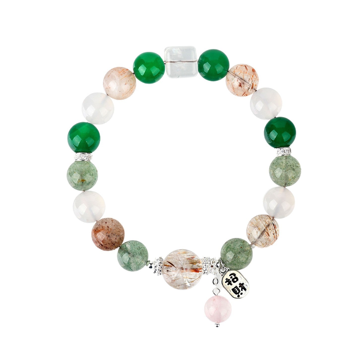 Natural Crystal Multi-Gem Bracelet with Black Gold and Green Stones for Women
