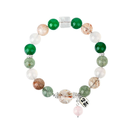 Natural Crystal Multi-Gem Bracelet with Black Gold and Green Stones for Women