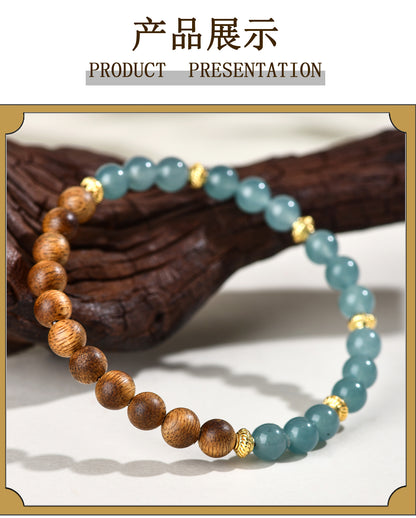 Blue Water Jade Chalcedony Agarwood Buddhist Bracelet | Zen Meditation Beads for Women's Spiritual Protection
