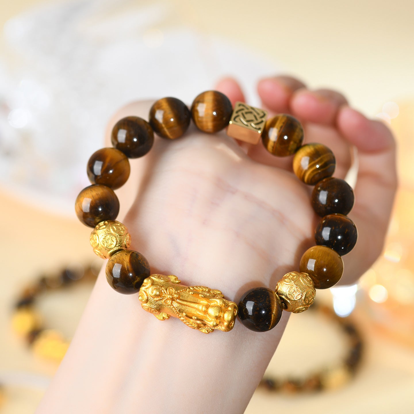 Golden Tiger Eye Pixiu Bracelet | Wealth Attraction & Protection Amulet