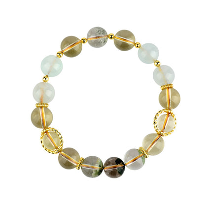 Natural Yellow Crystal Aquamarine Green Phantom Gemini Bracelet - Romantic Couple's Harmony Talisman