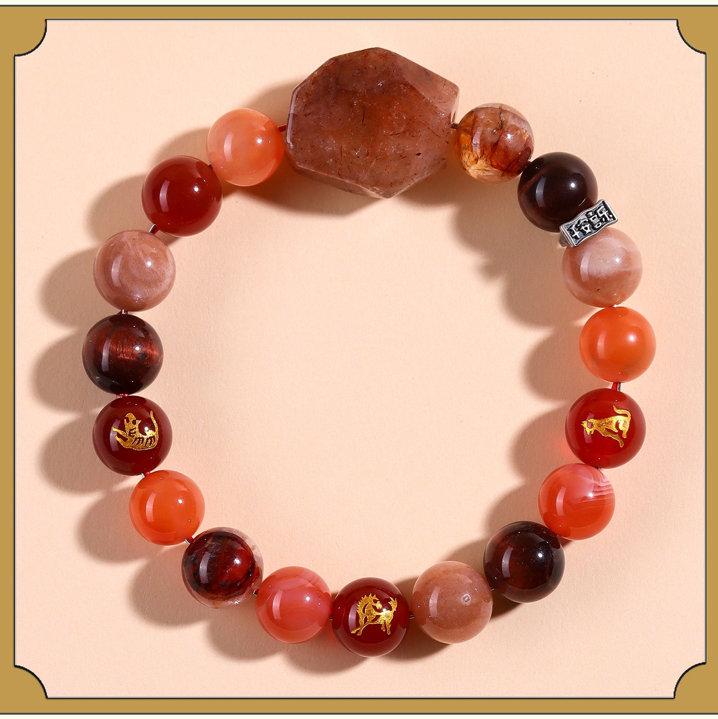 Natural Crystal Zodiac Three-Planet Bracelet - Black Gold Flexible Unisex Spiritual Amulet