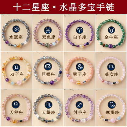Natural Crystal Zodiac Bracelet | Multi-Gemstone Protection & Luck Charm for Women