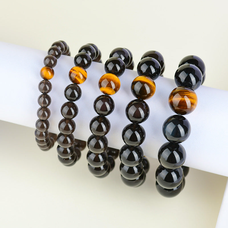 Ice Rainbow Eye Obsidian Bracelet with Yellow Tiger Eye and Southern Red Agate | Spiritual Protection & Wealth Attraction