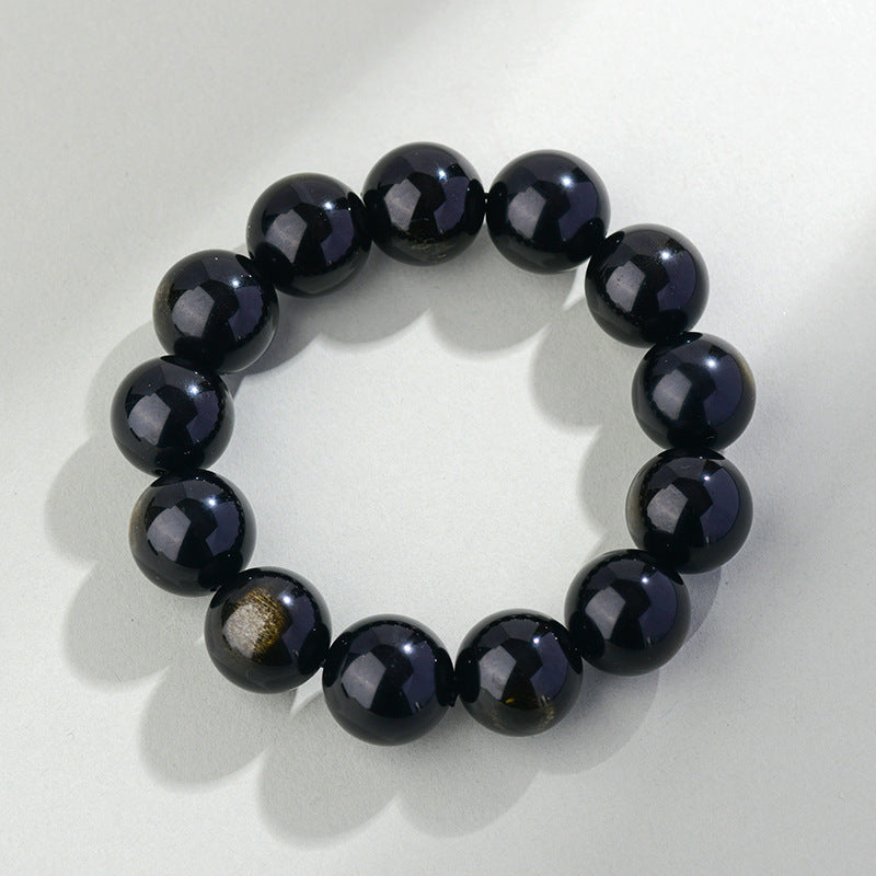 Natural Mexican Obsidian Round Bead Bracelet｜Spiritual Protection & Prosperity Unisex Jewelry