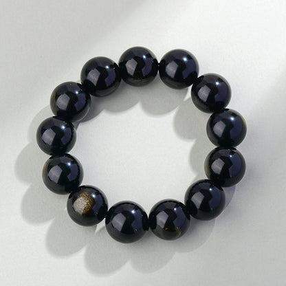 Natural Mexican Obsidian Round Bead Bracelet｜Spiritual Protection & Prosperity Unisex Jewelry