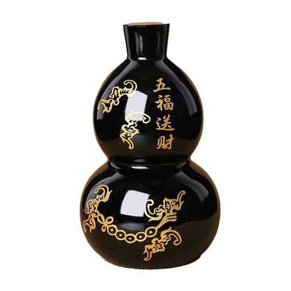 Natural Obsidian Gourd Ornament – Feng Shui Home Office Crystal Decor for Protection