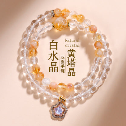 Natural White and Yellow Crystal Double Circle Bracelet - Starry Sky Women's Spiritual Jewelry