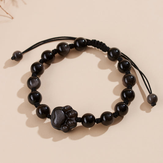 Natural Silver Obsidian Strawberry Crystal Cat Claw Couple Bracelet - Love Protection Handmade Bracelet