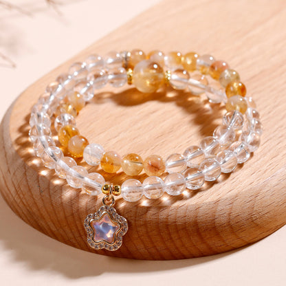 Natural White and Yellow Crystal Double Circle Bracelet - Starry Sky Women's Spiritual Jewelry