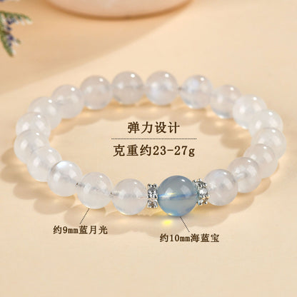 Natural Blue Moonstone Aquamarine Crystal Bracelet - Harmony Protection & Elegant Energy