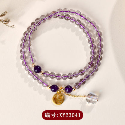 Natural Amethyst Double Circle Bracelet - Lucky Charm for Women, Romantic Purple Crystal Jewelry