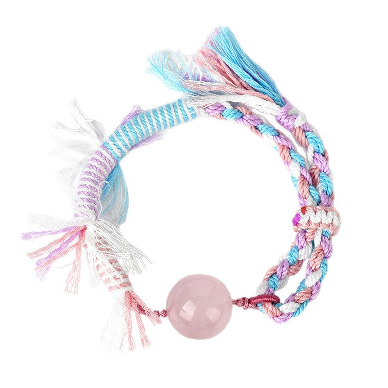 Natural Rose Quartz Tibetan Handmade Bracelet - Love Energy Crystal Cord Jewelry for Women
