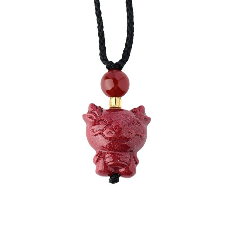 Natural High-Content Cinnabar Purple Gold Sand Zodiac Pendant Necklace for Couples - Spiritual Harmony and Fortune