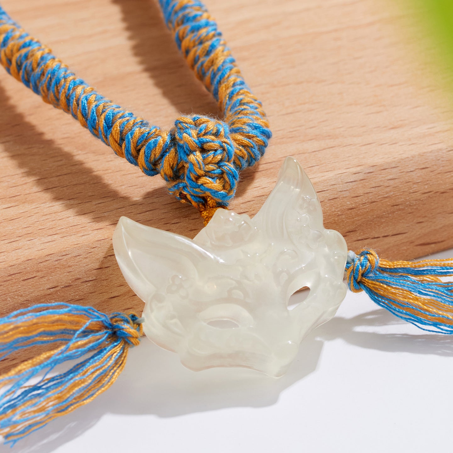 Natural Yellow Crystal Fox Mask Pendant Tibetan Necklace - Wisdom & Prosperity Amulet