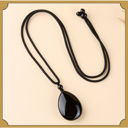Natural Rainbow Eye Black Gold Obsidian Water Drop Pendant - Spiritual Couple Necklace for Harmony & Protection