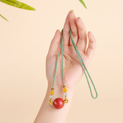 Imperial Red Cinnabar Fu Character Pendant Necklace - Wealth & Protection Talisman