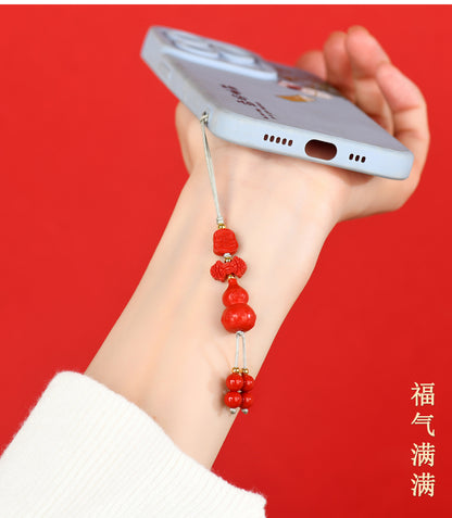 Imperial Red Cinnabar Gourd Charm | Phone Chain Pendant for Wealth & Protection