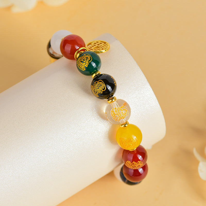 Incense Ash Glazed Agate Five-Way God of Wealth Bracelet | Wealth Attraction & Fortune Enhancement