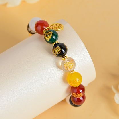 Incense Ash Glazed Agate Five-Way God of Wealth Bracelet | Wealth Attraction & Fortune Enhancement