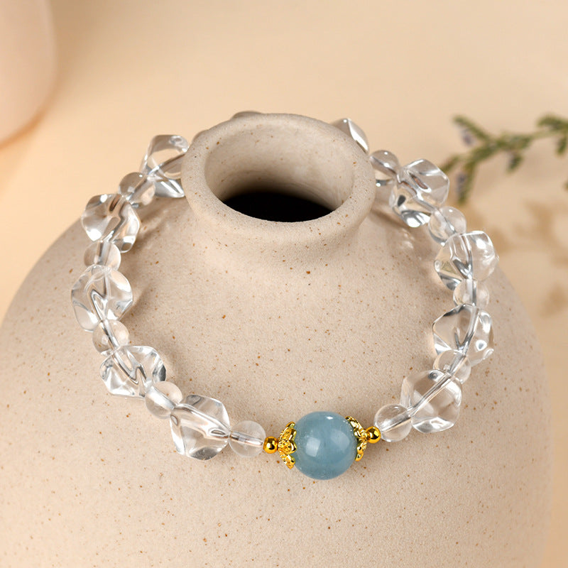 Natural White Crystal Aquamarine Irregular Bracelet | Spiritual Purification & Elegant Fashion