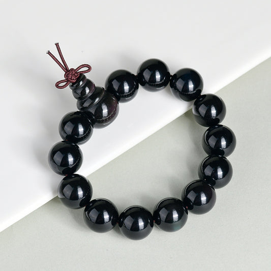 Natural Double Color Eye Obsidian Buddha Beads Bracelet - Spiritual Protection for Couples