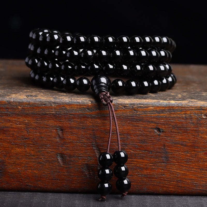 Natural Obsidian 108 Buddha Beads Multi-Circle Bracelet | Spiritual Protection Talisman