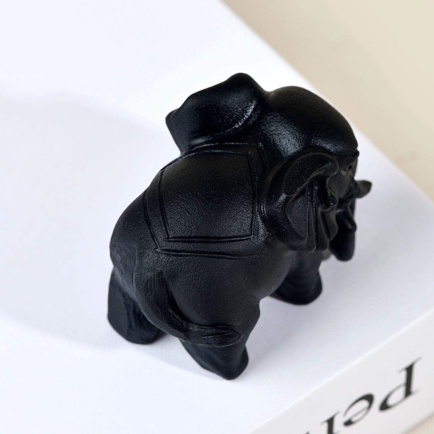 Natural Obsidian Carved Elephant Ornament - Office & Home Lucky Charm Display