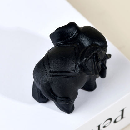 Natural Obsidian Carved Elephant Ornament - Office & Home Lucky Charm Display