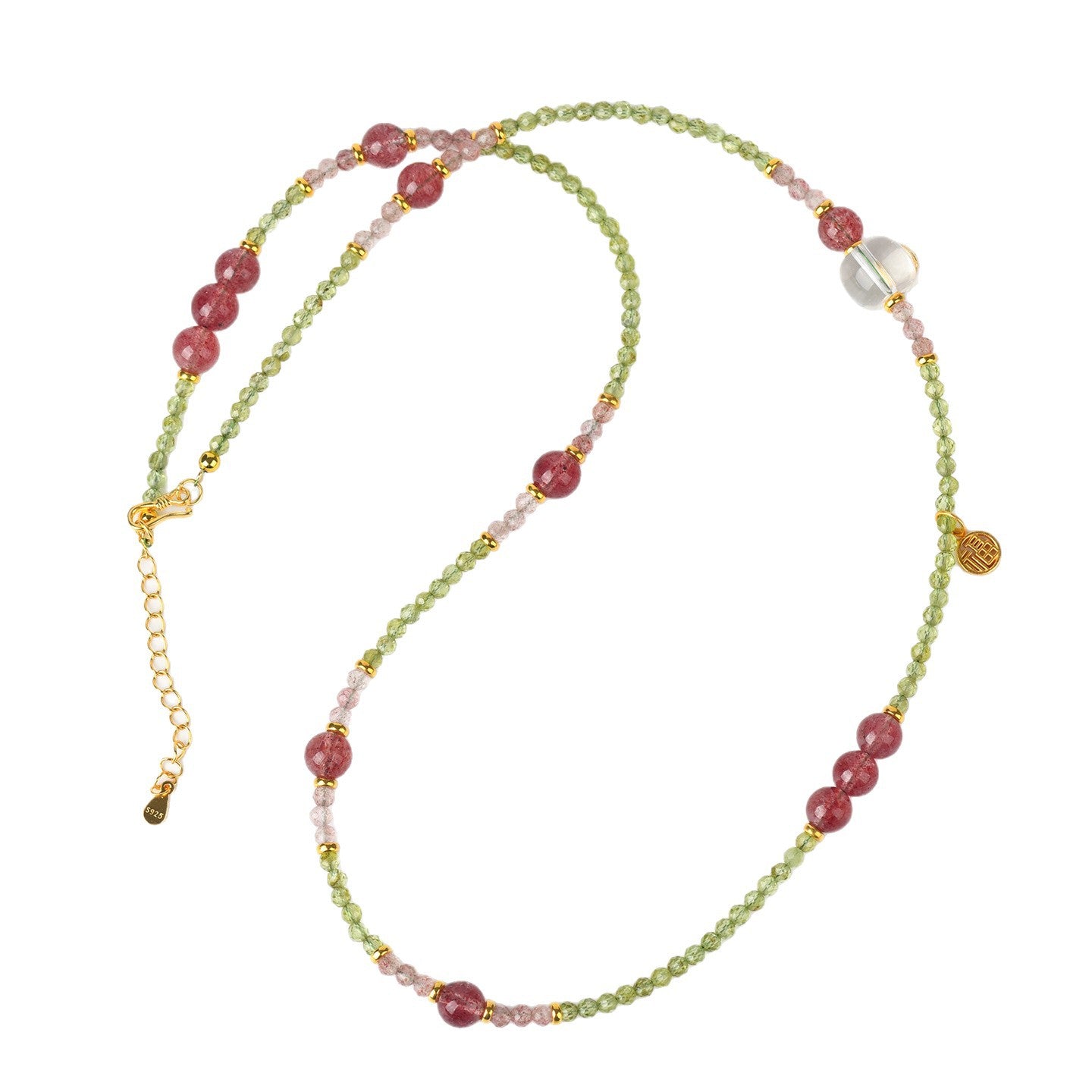Natural Peridot Strawberry Crystal Multi-Circle Bracelet & Necklace | S925 Silver Dual-Use Women's Spiritual Jewelry