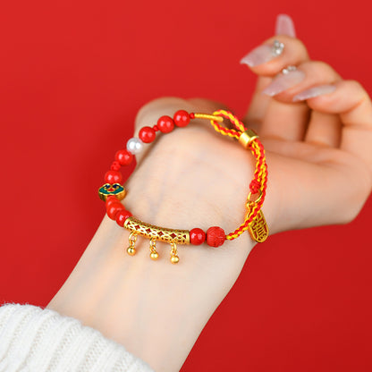 Natural Cinnabar Wealth Bell Hand-Woven Bracelet - Feng Shui Prosperity Talisman