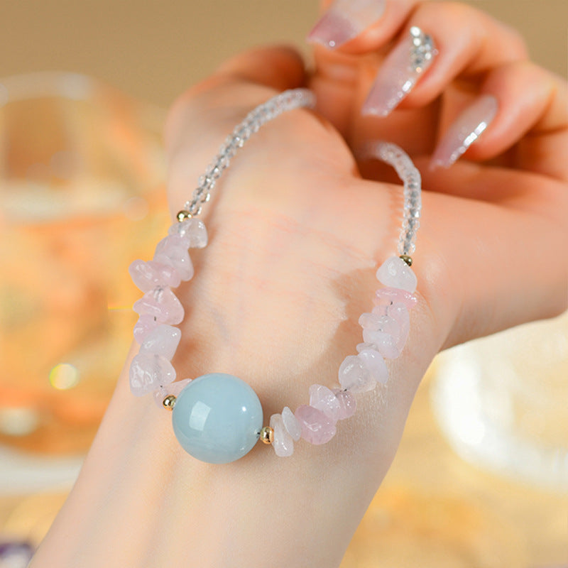 Natural Amethyst Rose Quartz Aquamarine Crushed Stone Collarbone Necklace - Romantic Women's Spiritual Jewelry