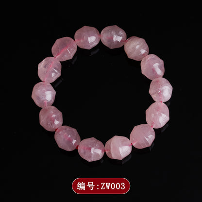 Natural Rose Quartz Bell Bracelet for Women - Peach Pink Crystal Healing Jewelry for Love and Harmony