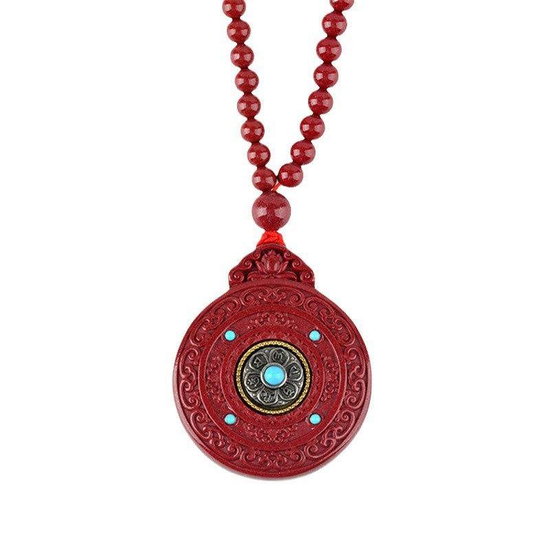 Natural High-Content Cinnabar Mountain Ghost Flower Pendant Necklace – Taoist Amulet for Protection and Wealth