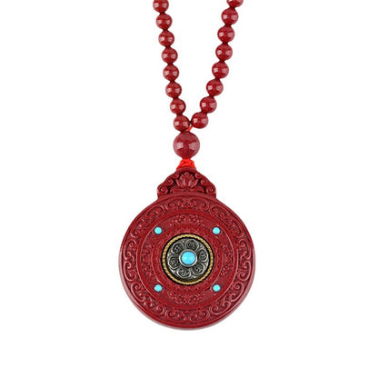Natural High-Content Cinnabar Mountain Ghost Flower Pendant Necklace – Taoist Amulet for Protection and Wealth