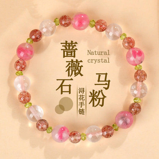 Natural Rose Quartz Crystal Bracelet | Peach Blossom Love Energy for Harmony