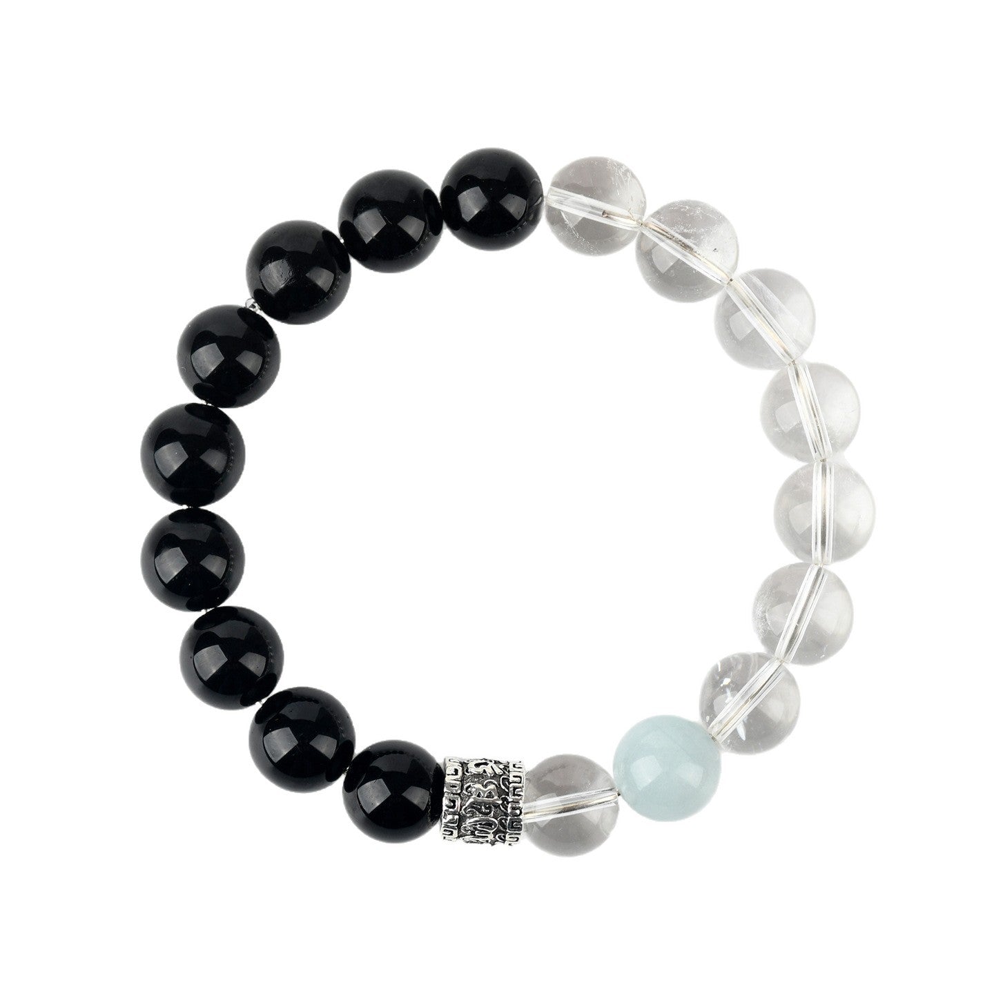 Pure White Crystal Obsidian Aquamarine Bracelet | Spiritual Cleansing & Elegant Protection