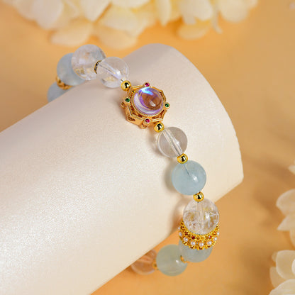 Aquarius Zodiac Crystal Bracelet | Natural White Crystal & Aquamarine Beads for Cosmic Energy