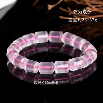 Natural Rose Quartz Barrel Bead Bracelet | Love Harmony Energy Jewelry