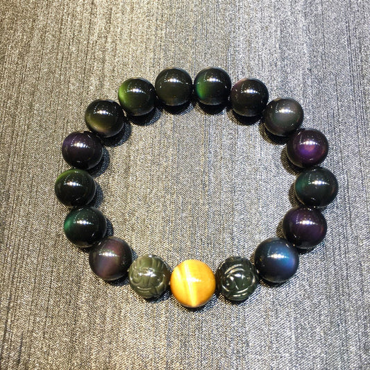 Natural Double Color Eye Obsidian Pixiu Bracelet - Spiritual Protection & Wealth Attraction