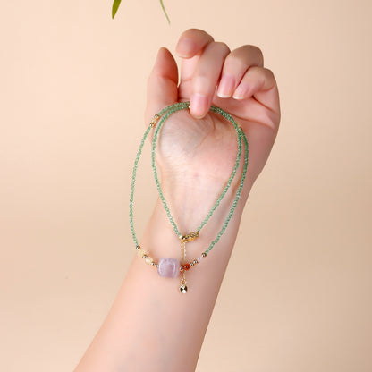 Lavender Amethyst Sugar Cube Multi-Circle Bracelet with Yellow Rutilated Quartz - Spiritual Harmony & Wealth Attraction