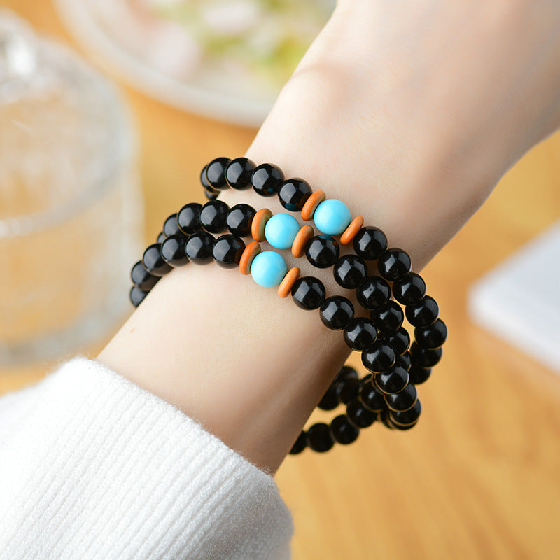 Natural Obsidian Three-Circle Bracelet with Dragon Zodiac - Spiritual Protection Beads for Men and Women