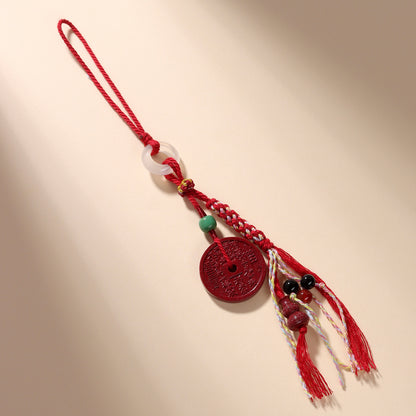 Natural Purple Gold Cinnabar Mountain Ghost Flower Pendant - Taoist Keychain for Protection & Luck