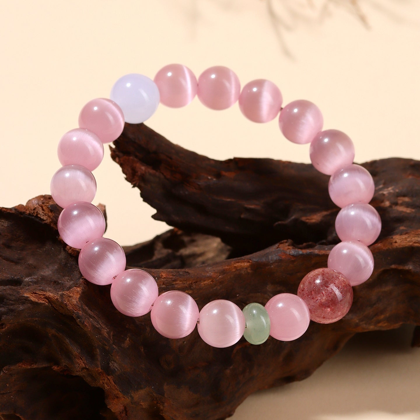Pink Cat's Eye Strawberry Crystal Bracelet | Love Charm & Fashion Energy for Women