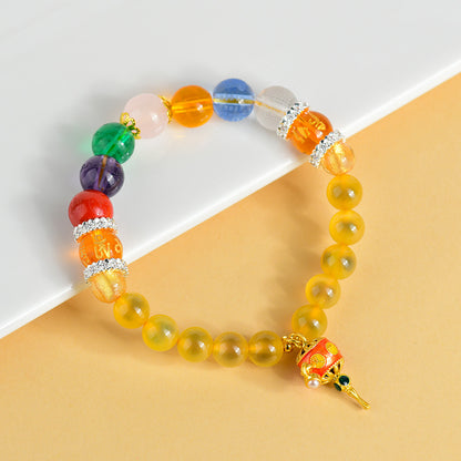 Sweet Heart Agate Five Directions Wealth God Bracelet with Heart Sutra Crystal Beads