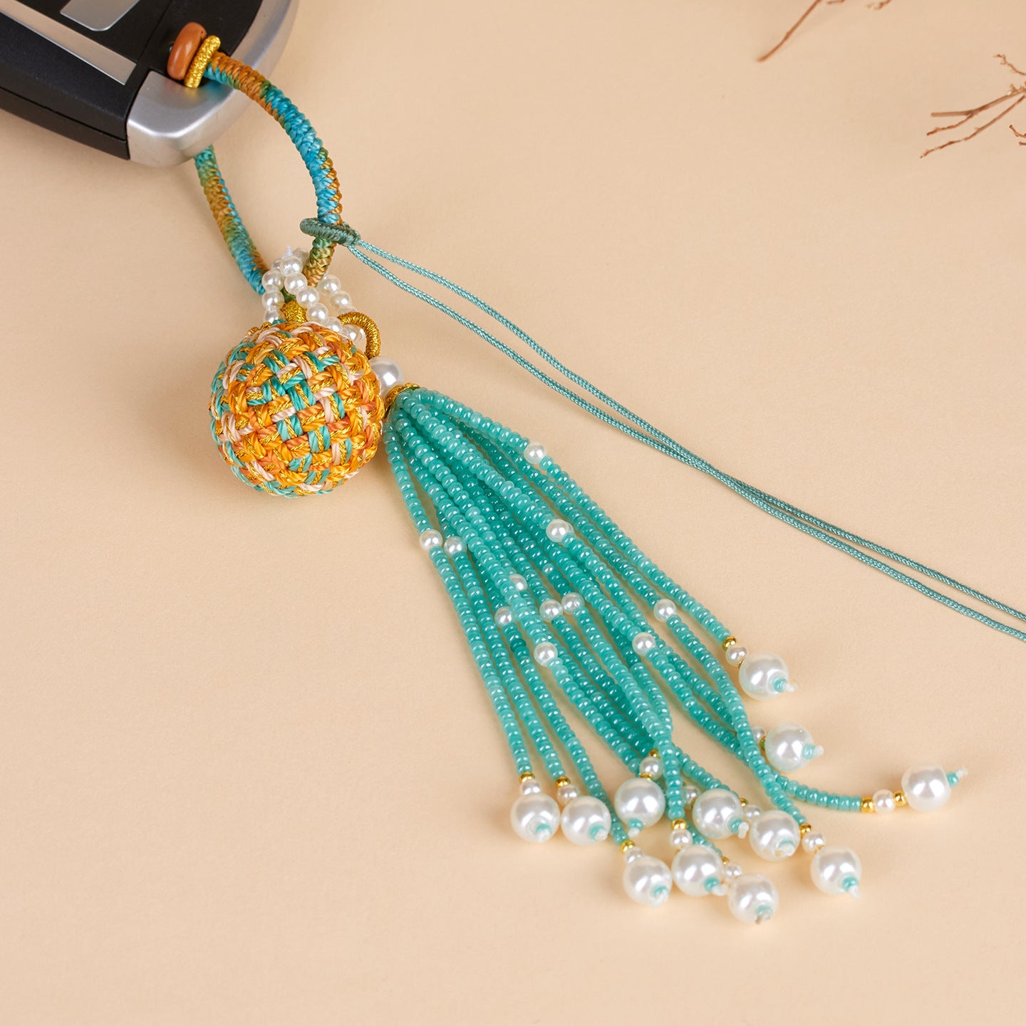 Handwoven Crystal Ball Keychain | Lucky Charm Bag Hanger with Beaded Tassel